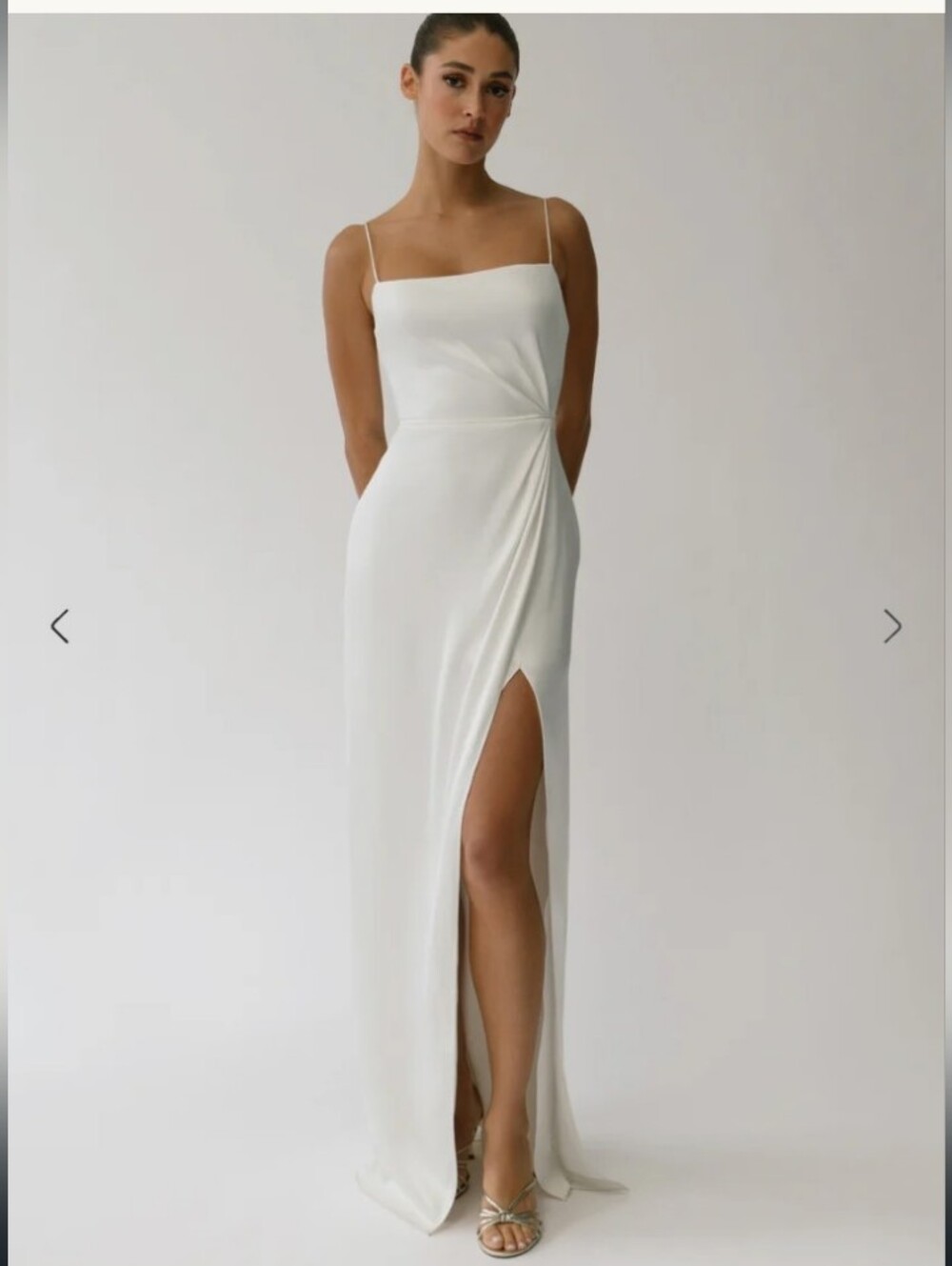 Jenny Yoo White Spaghetti-Strap Maxi Dress with Thigh Slit